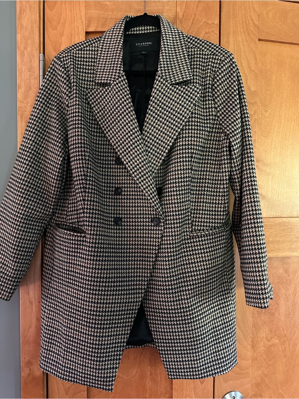 Liverpool Black & White Houndstooth Double-Breasted Peacoat